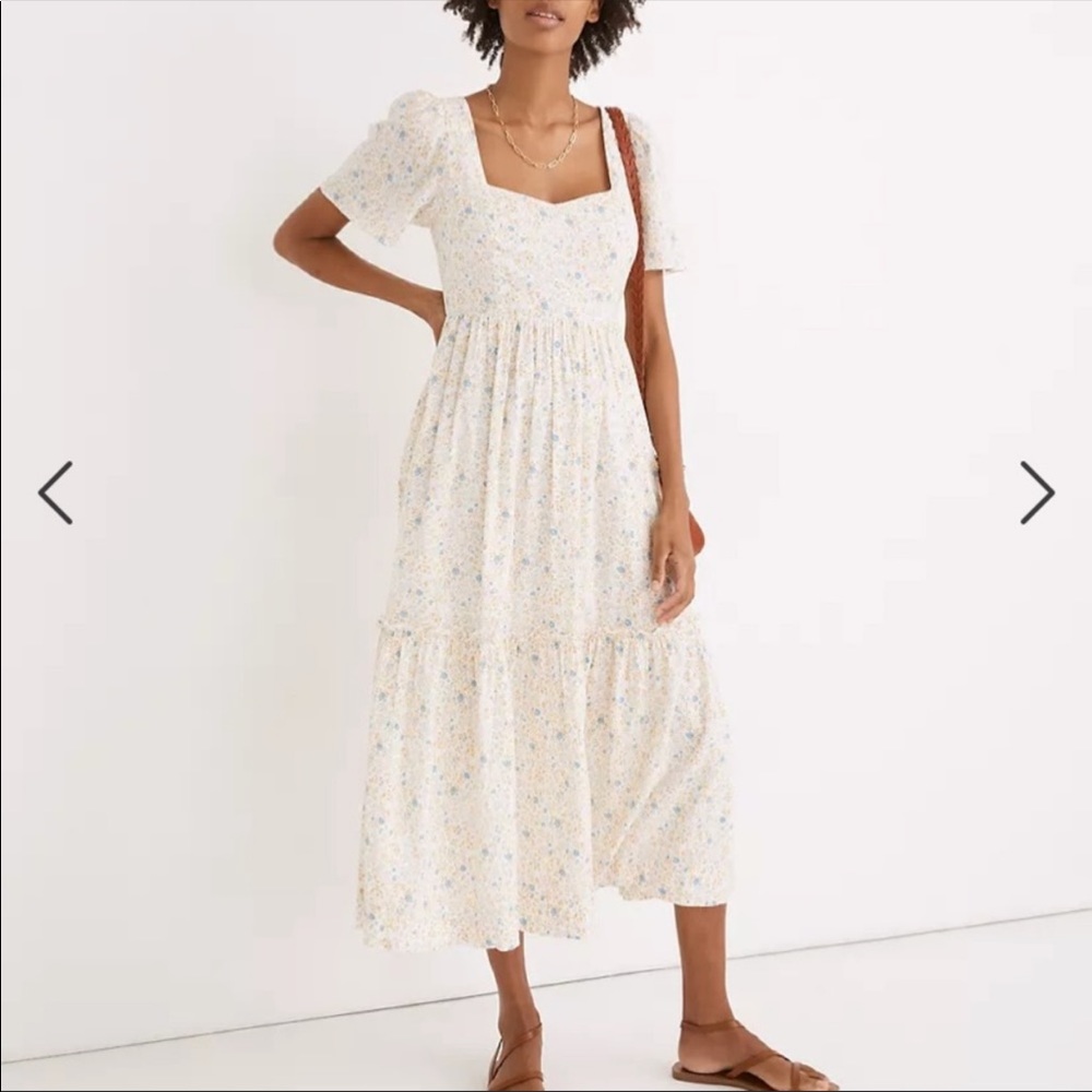 Madewell Folkmagic Floral Flutter Sleeve Tiered Maxi Dress